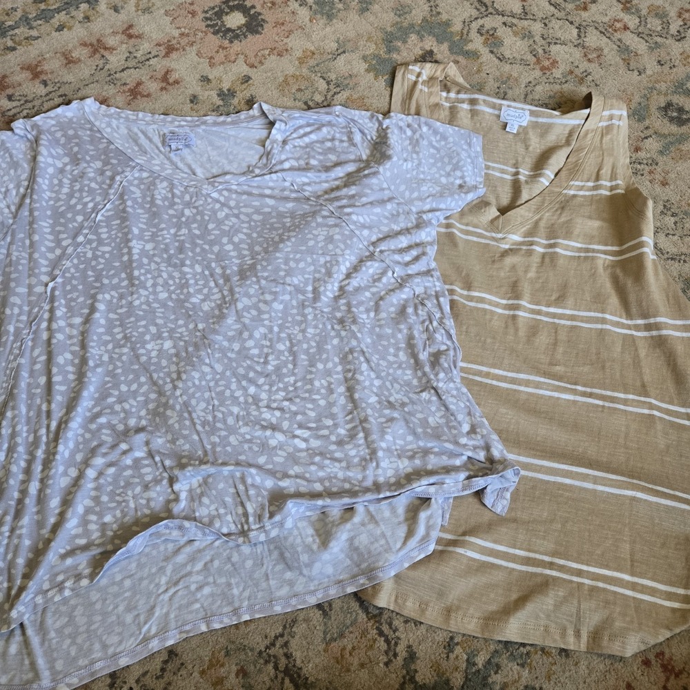 Mudpie Womens Top Shirt Tank Lot Of 2 Size XL Comfort Casual Neutral - Picture 1 of 11
